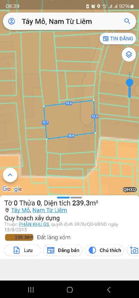 Bán đất Hữu Hưng , Dân cư đông đúc , 254m2 , 2,7 tỷ
