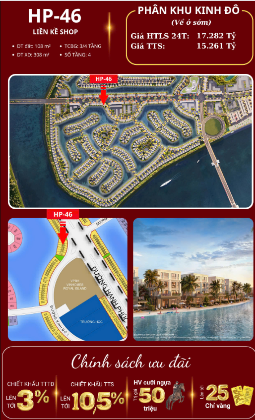 Bán BT Vinhomes Royal Island, 17,282 tỷ, 107.8m2, Thủy Hà, Thủy Nguyên, Hải Phòng, giá chất, uy tín