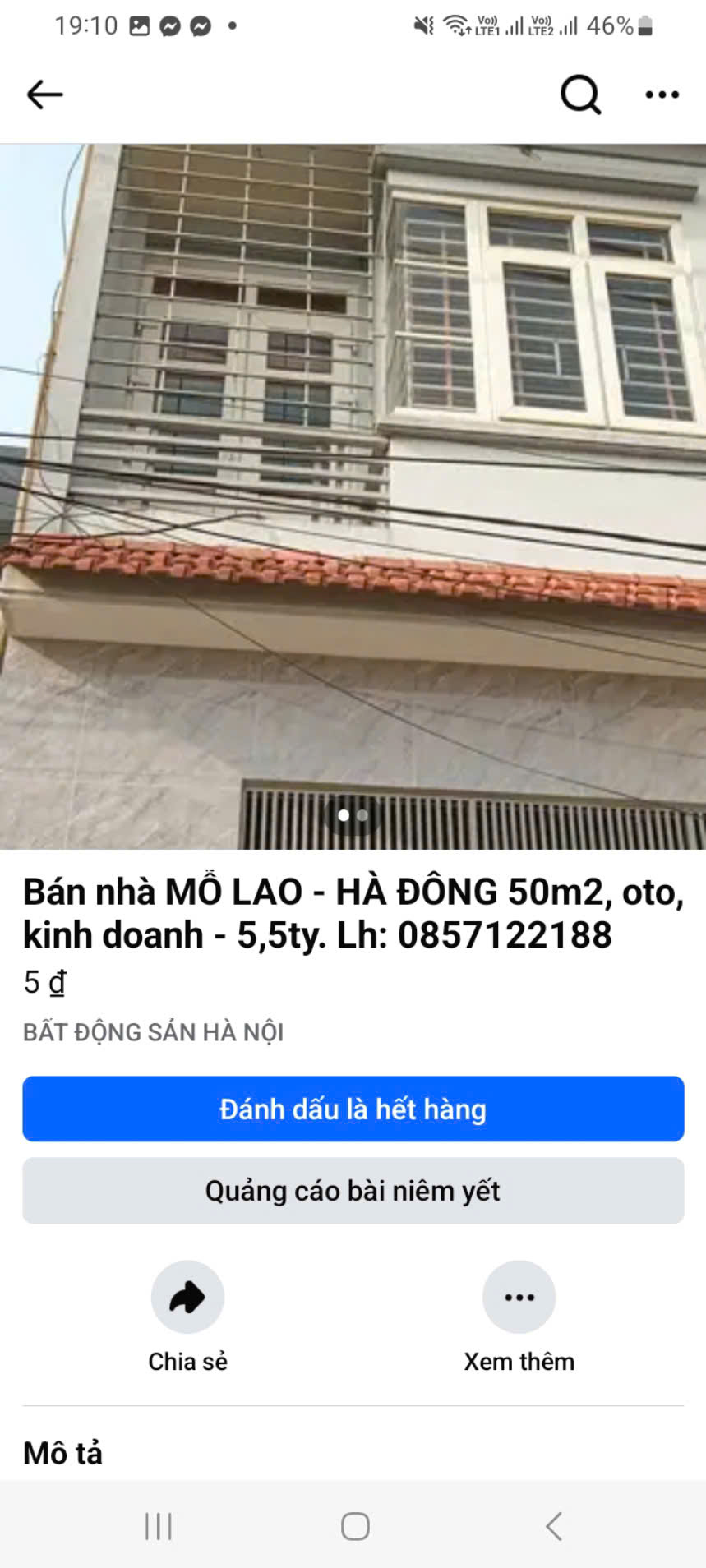 Bán nhà MỖ LAO - HÀ ĐÔNG 50m2, oto, kinh doanh - 5,5ty. LH: 0857122188