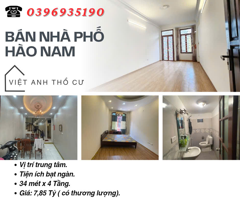 Bán nhà Hào Nam Đống Đa, Sổ Đỏ Vuông Vắn, Khu Trung Tâm, 34mx4T, Giá: 7,85 Tỷ, Lh: 0396935190.