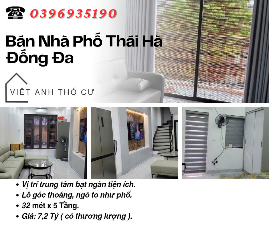 Bán nhà Thái Hà Đống Đa_Trung Tâm Đống Đa_Ngõ To Như Phố_32mx5T_Giá: 7.2 Tỷ_Lh: 0396935190.