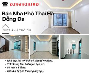 Bán nhà Thái Hà Đống Đa_Ngõ Trước Nhà Thoáng_Diện Tích Hiếm Tầm Tiền_51mx4T_Giá: 8.5 Tỷ, Lh: