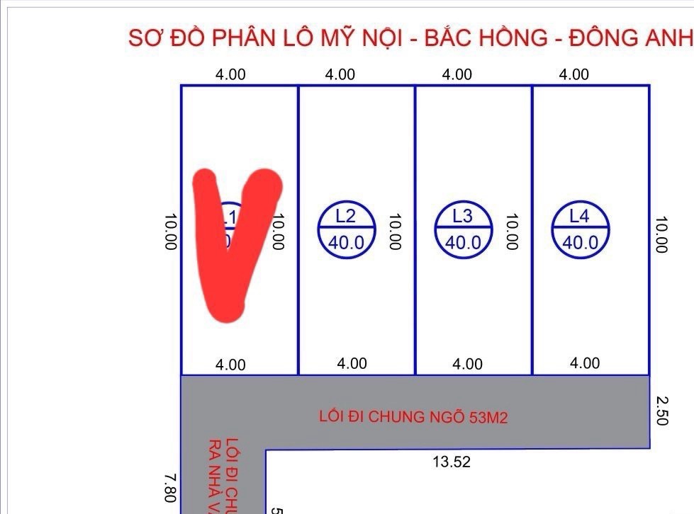 Bán 3 lô đất Mỹ Nội, Bắc Hồng, 40m x 4m gần oto, giá nhỉnh 1 tỷ TL. LH: 0936123469