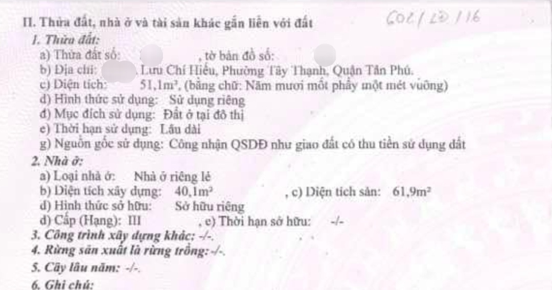 Bán nhà 4,1 x 12,7m cấp 4 hẻm xe hơi 1/ Đường Lưu Chí Hiếu